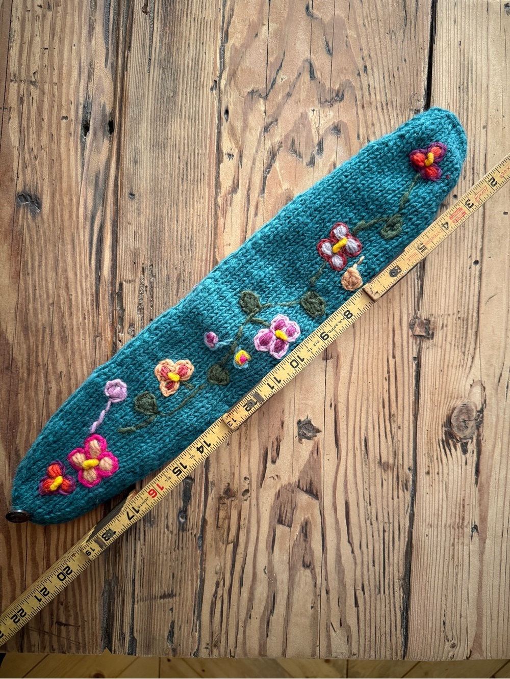 Hand-Knit Teal Floral Ear Warmer Headband